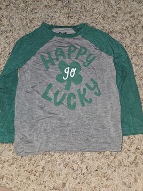 Little Sleepies Green & Gray "Happy Go Lucky" Raglan Long Sleeve Tee